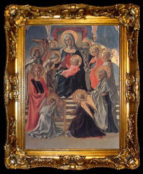 framed  Fra Filippo Lippi Madonna and Child Enthroned with Angels,a Carmelite and other Saints, ta009-2
